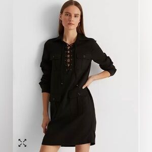 Lauren Ralph Lauren Black Twill Lace-Up Dress Size 6 NWT